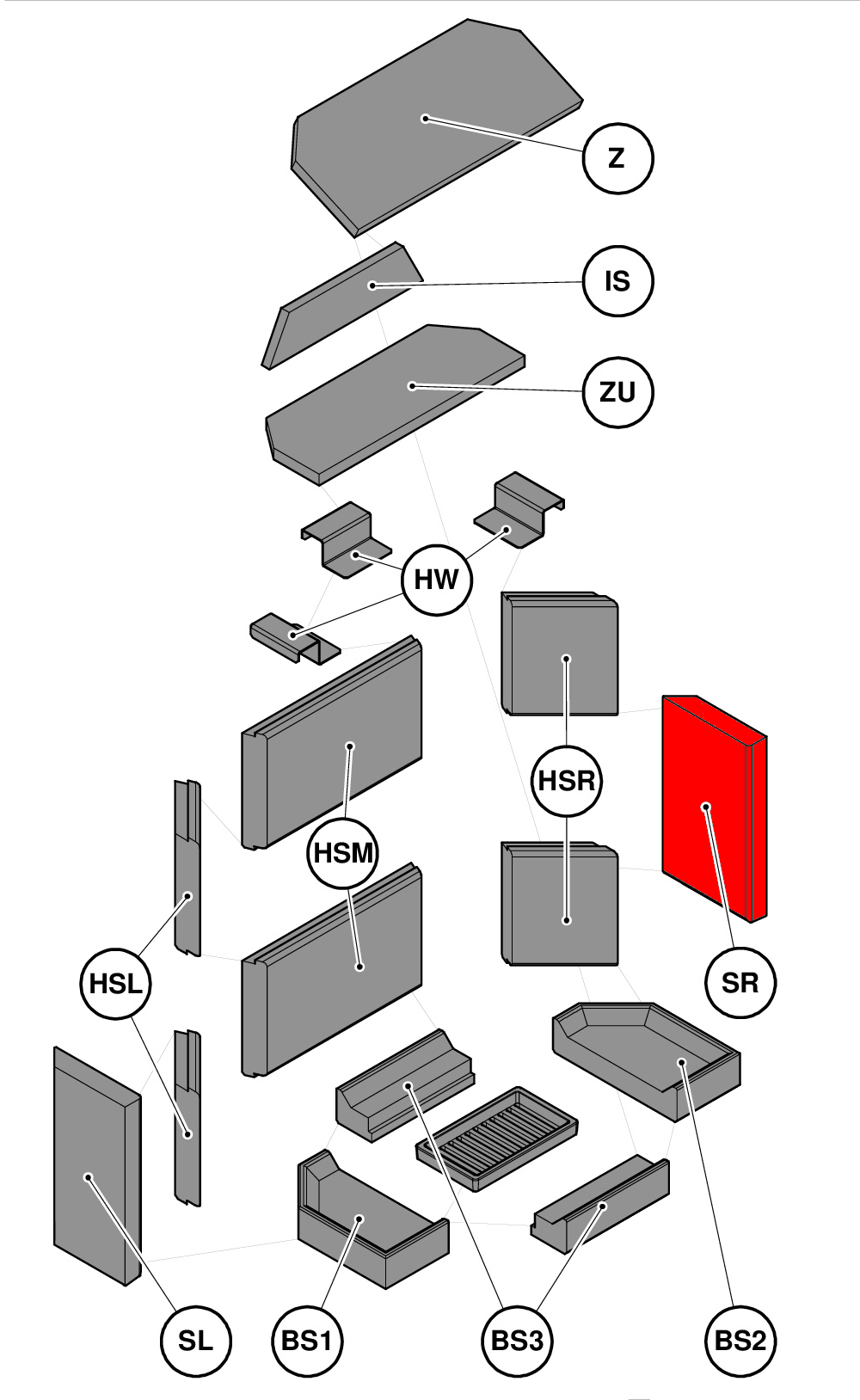 Haas+Sohn Komfort IV 180.18 Pierre de paroi côté à droite à l’avant pierre de la chambre de combustion