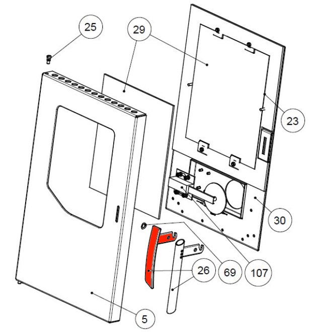 Wamsler W2-50 Poignée de porte de foyer cintrée B