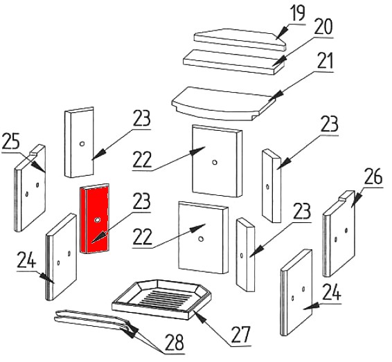 Fireplace Eden Seitenstein links unten hinten Vermiculitestein